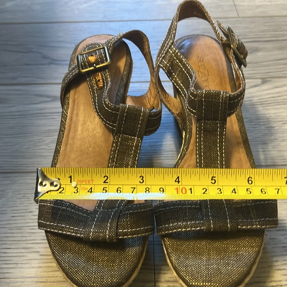 SuzZato Brown-Wedge Heel-Woven Piping-Size 38